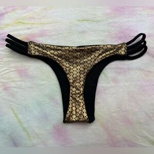 Olala Swimwear Black and Gold Mermaid Reversible Strappy Cheeky Bikini Bottoms S